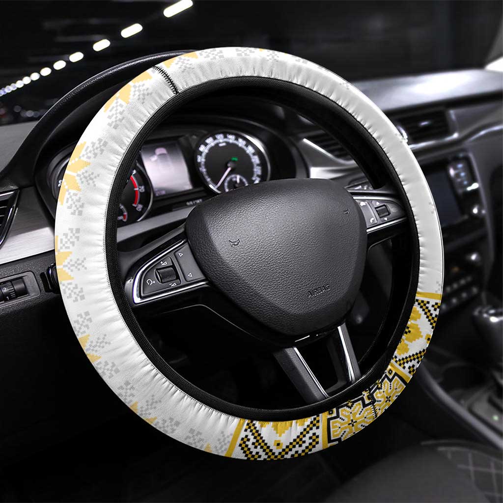 Ukraine Steering Wheel Cover Traditional Braided Rope Belt Yellow Folk Pattern
