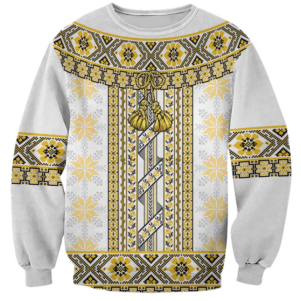 Ukraine Sweatshirt Traditional Braided Rope Belt Yellow Folk Pattern