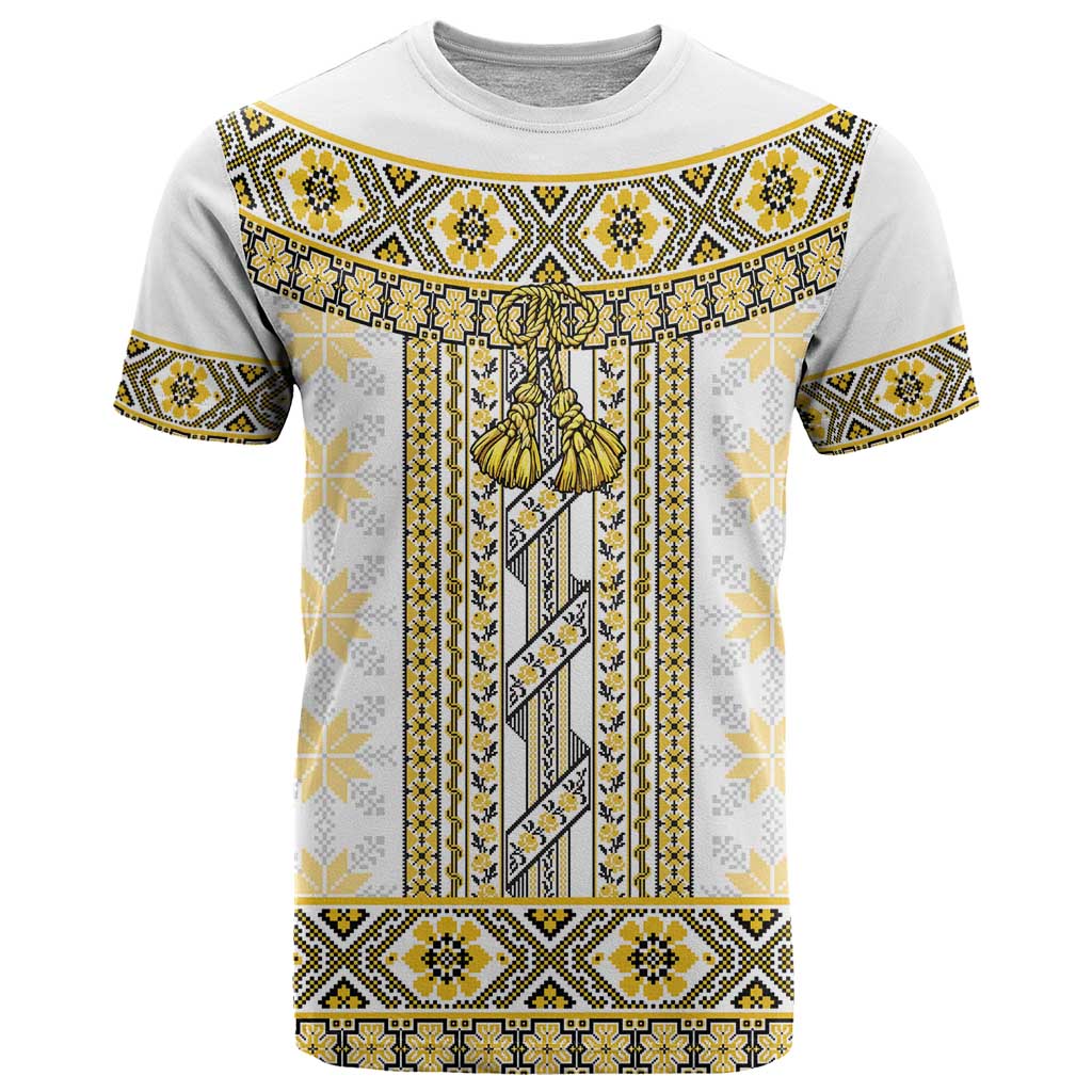 Ukraine T Shirt Traditional Braided Rope Belt Yellow Folk Pattern
