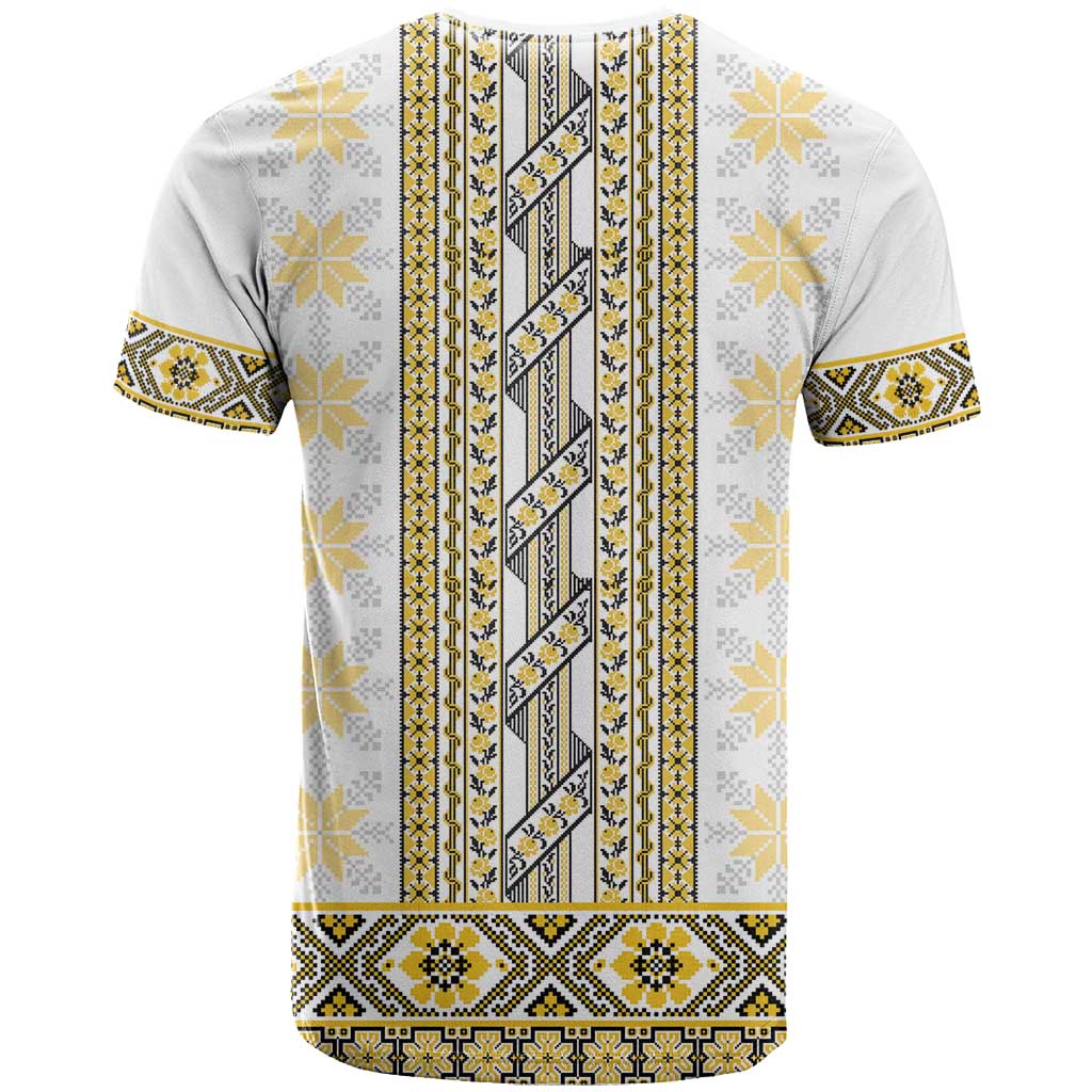 Ukraine T Shirt Traditional Braided Rope Belt Yellow Folk Pattern