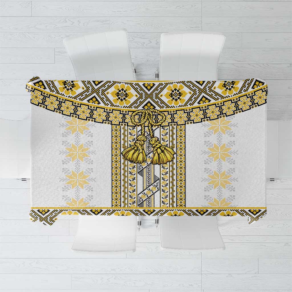 Ukraine Tablecloth Traditional Braided Rope Belt Yellow Folk Pattern