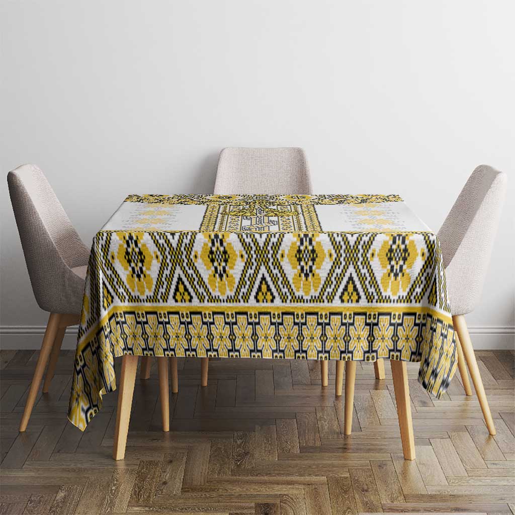 Ukraine Tablecloth Traditional Braided Rope Belt Yellow Folk Pattern