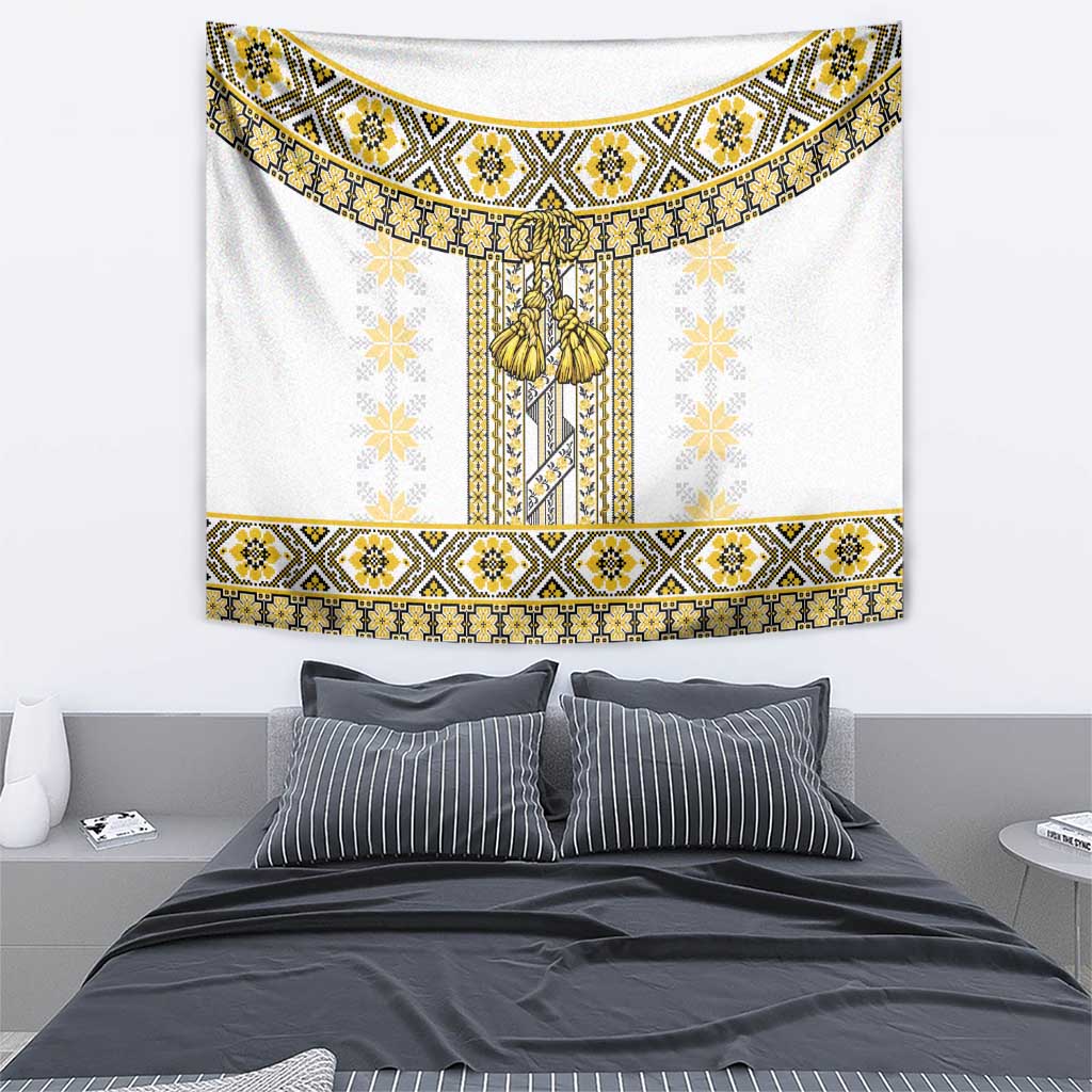 Ukraine Tapestry Traditional Braided Rope Belt Yellow Folk Pattern