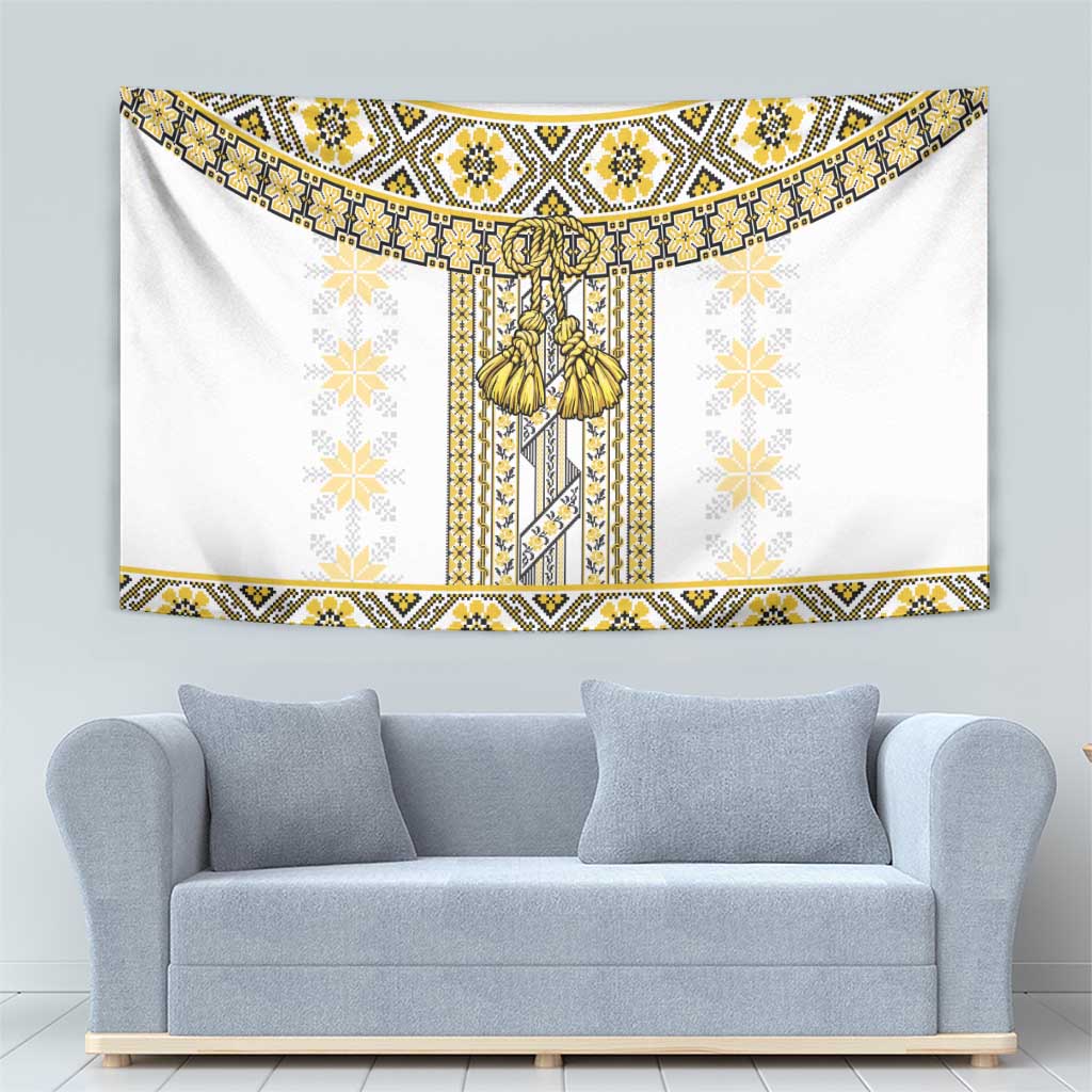 Ukraine Tapestry Traditional Braided Rope Belt Yellow Folk Pattern