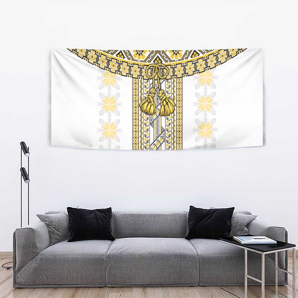 Ukraine Tapestry Traditional Braided Rope Belt Yellow Folk Pattern
