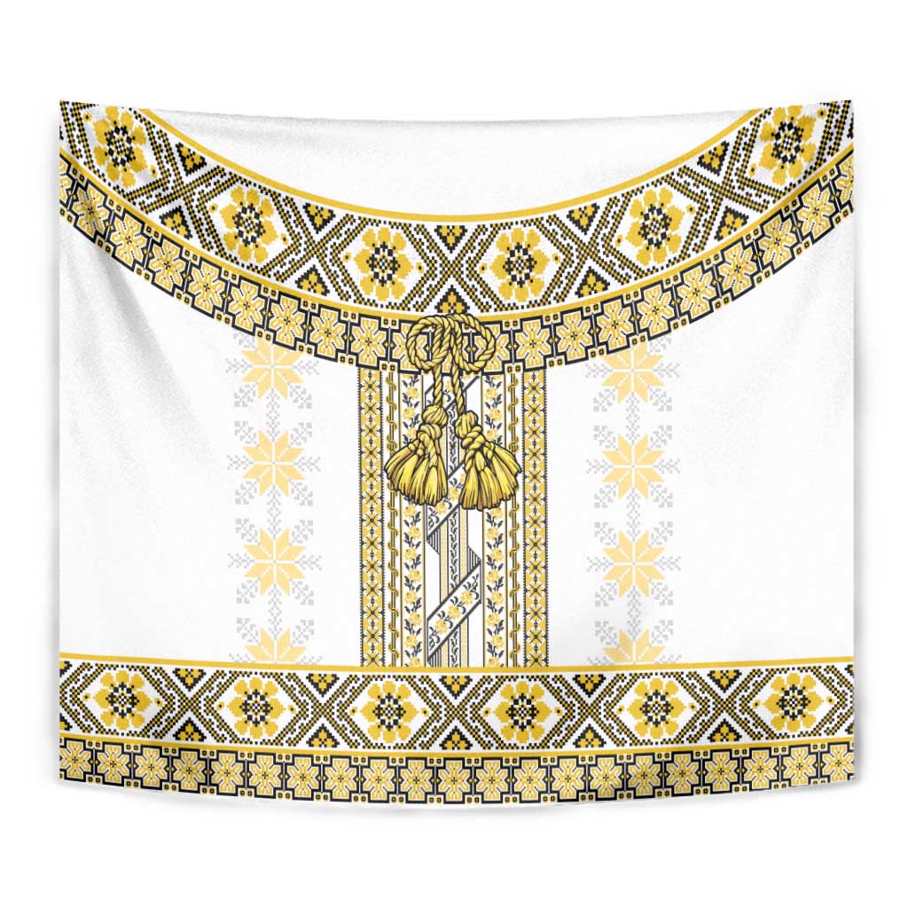 Ukraine Tapestry Traditional Braided Rope Belt Yellow Folk Pattern
