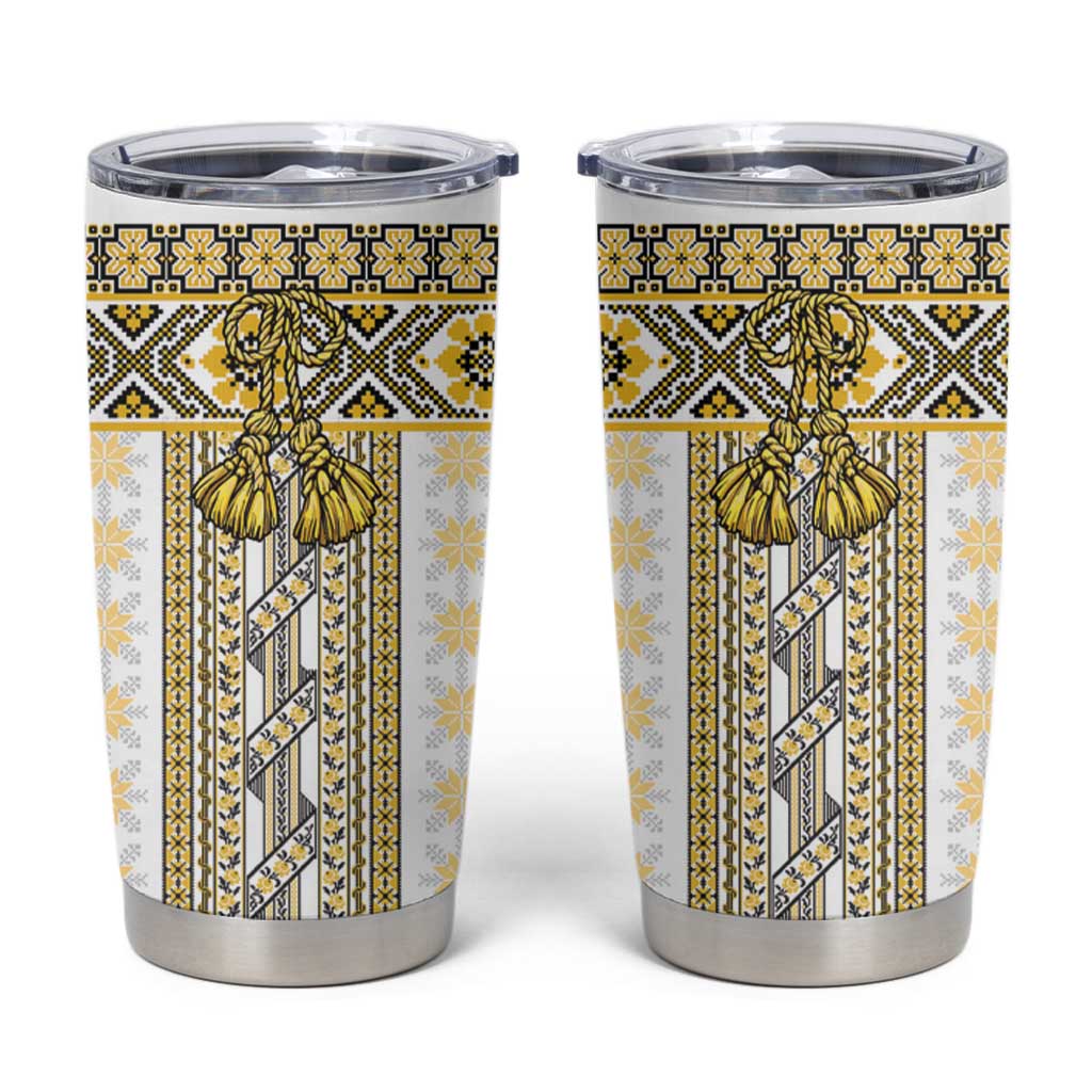 Ukraine Tumbler Cup Traditional Braided Rope Belt Yellow Folk Pattern