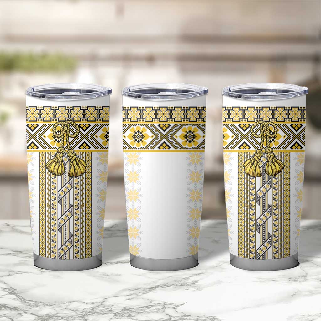 Ukraine Tumbler Cup Traditional Braided Rope Belt Yellow Folk Pattern