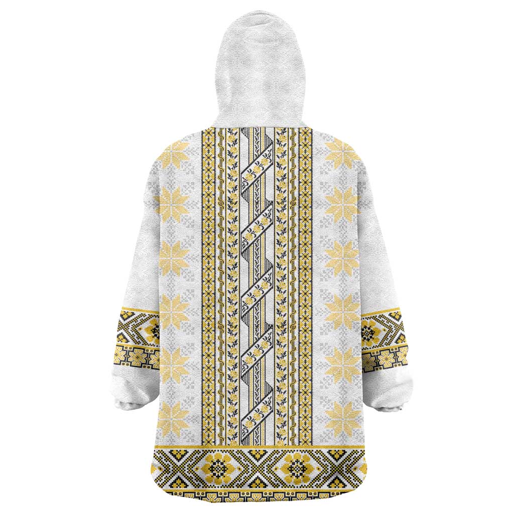 Ukraine Wearable Blanket Hoodie Traditional Braided Rope Belt Yellow Folk Pattern
