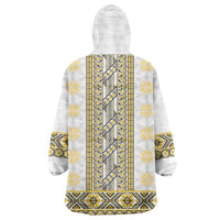 Ukraine Wearable Blanket Hoodie Traditional Braided Rope Belt Yellow Folk Pattern