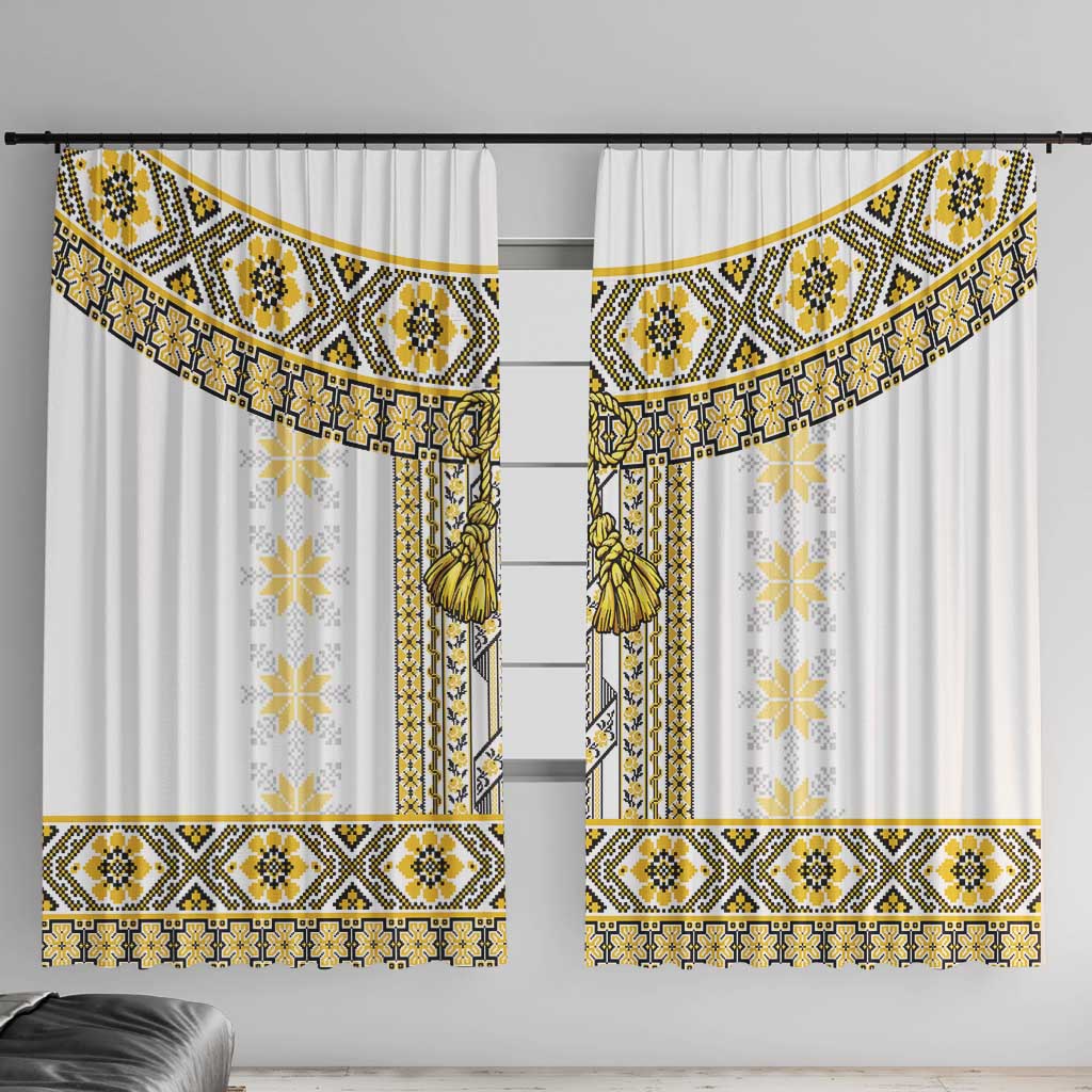 Ukraine Window Curtain Traditional Braided Rope Belt Yellow Folk Pattern
