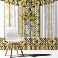 Ukraine Window Curtain Traditional Braided Rope Belt Yellow Folk Pattern