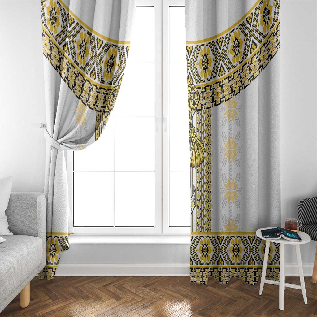 Ukraine Window Curtain Traditional Braided Rope Belt Yellow Folk Pattern