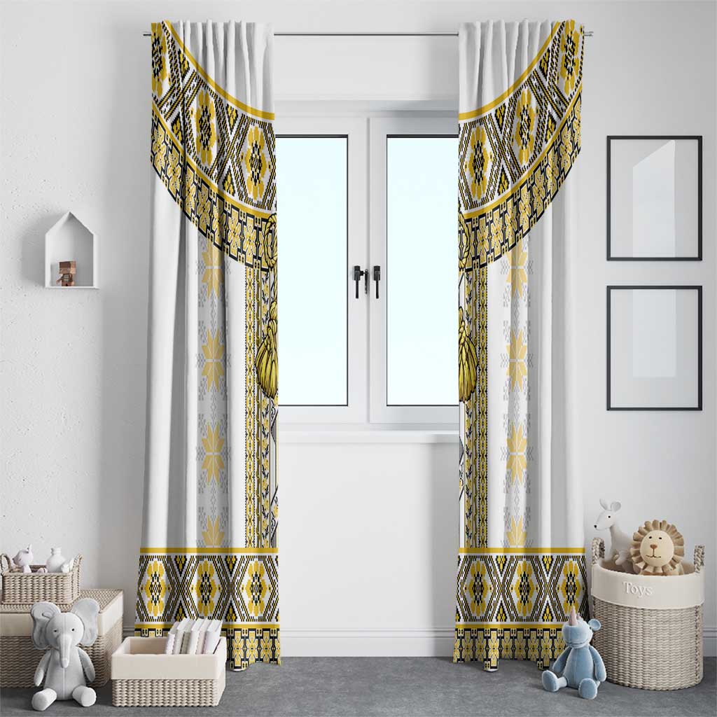 Ukraine Window Curtain Traditional Braided Rope Belt Yellow Folk Pattern