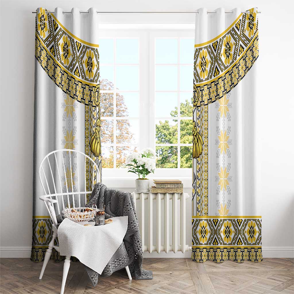 Ukraine Window Curtain Traditional Braided Rope Belt Yellow Folk Pattern