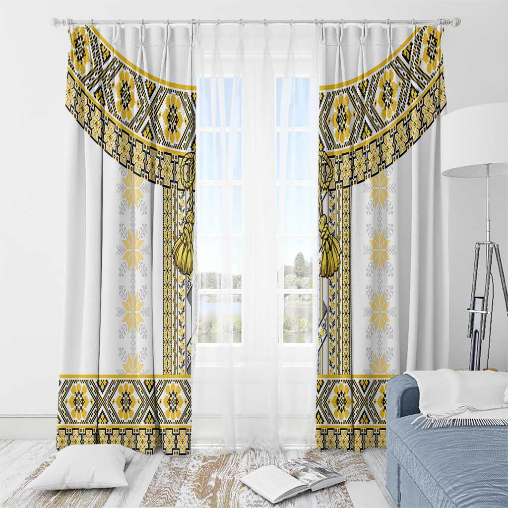 Ukraine Window Curtain Traditional Braided Rope Belt Yellow Folk Pattern