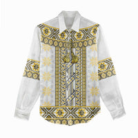 Ukraine Women Casual Shirt Traditional Braided Rope Belt Yellow Folk Pattern