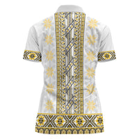 Ukraine Women Polo Shirt Traditional Braided Rope Belt Yellow Folk Pattern