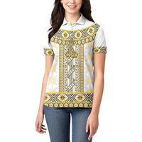 Ukraine Women Polo Shirt Traditional Braided Rope Belt Yellow Folk Pattern