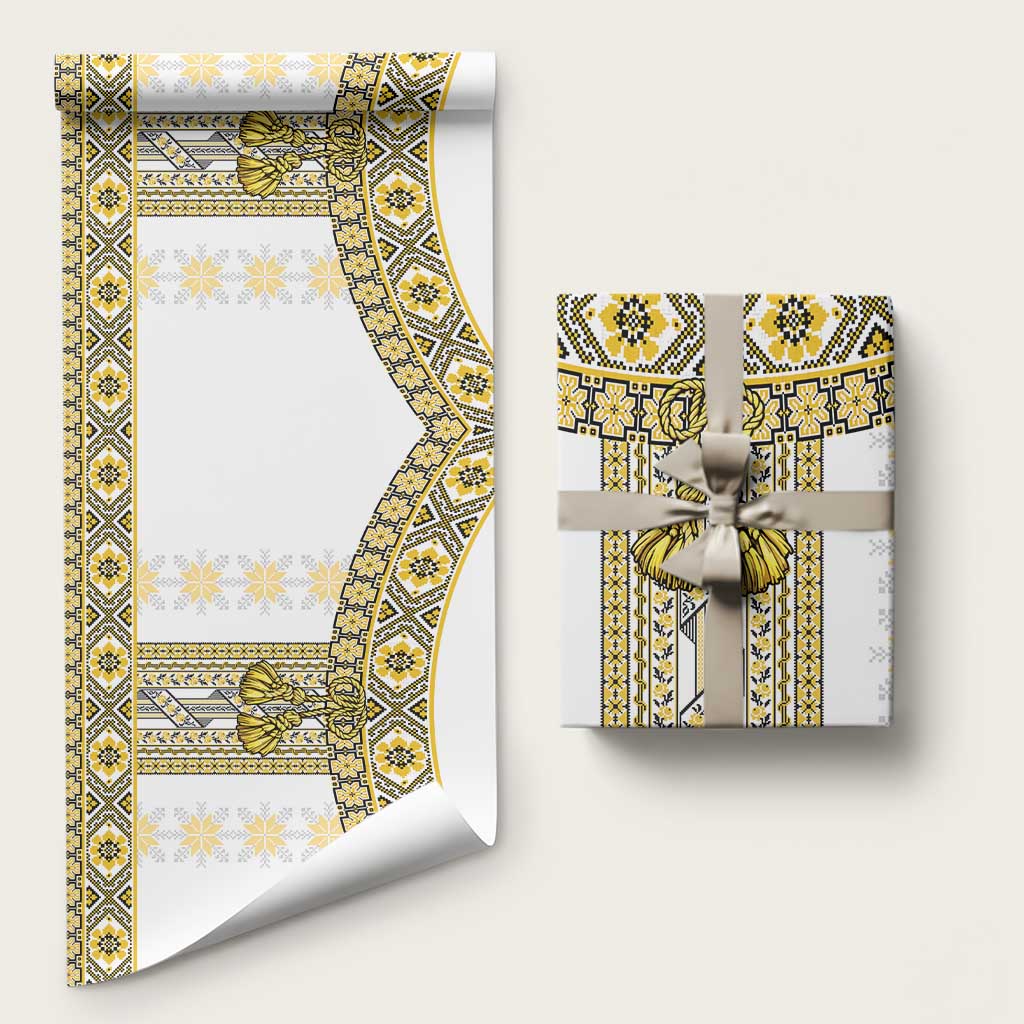 Ukraine Wrapping Paper Traditional Braided Rope Belt Yellow Folk Pattern - Wonder Print Shop