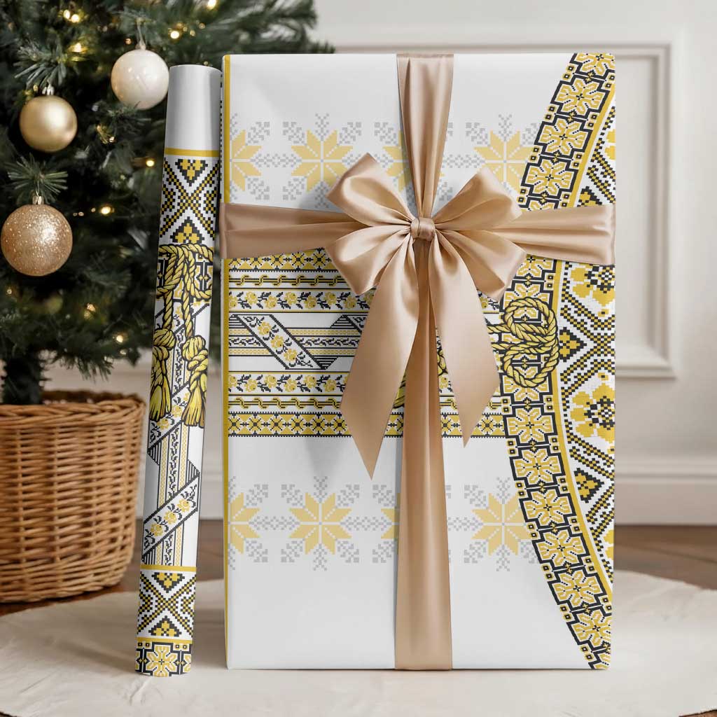 Ukraine Wrapping Paper Traditional Braided Rope Belt Yellow Folk Pattern - Wonder Print Shop