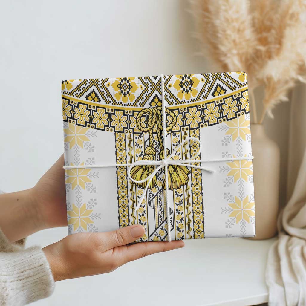 Ukraine Wrapping Paper Traditional Braided Rope Belt Yellow Folk Pattern - Wonder Print Shop