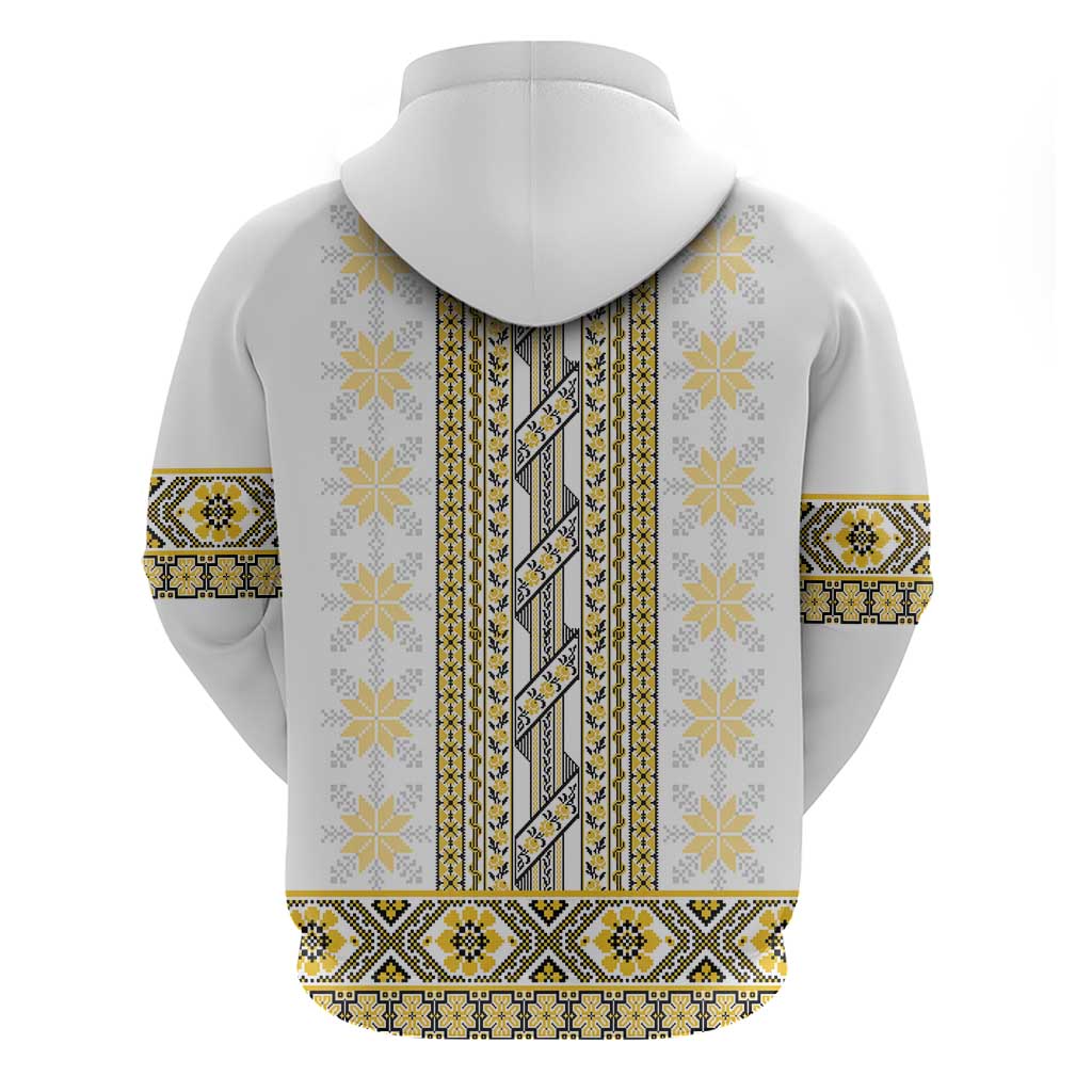 Ukraine Zip Hoodie Traditional Braided Rope Belt Yellow Folk Pattern