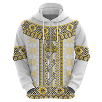 Ukraine Zip Hoodie Traditional Braided Rope Belt Yellow Folk Pattern