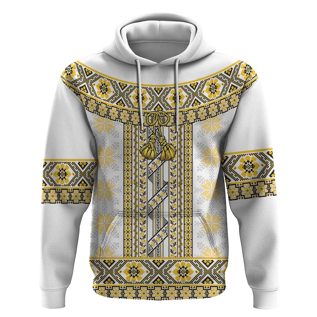 Ukraine Zip Hoodie Traditional Braided Rope Belt Yellow Folk Pattern