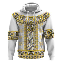 Ukraine Zip Hoodie Traditional Braided Rope Belt Yellow Folk Pattern