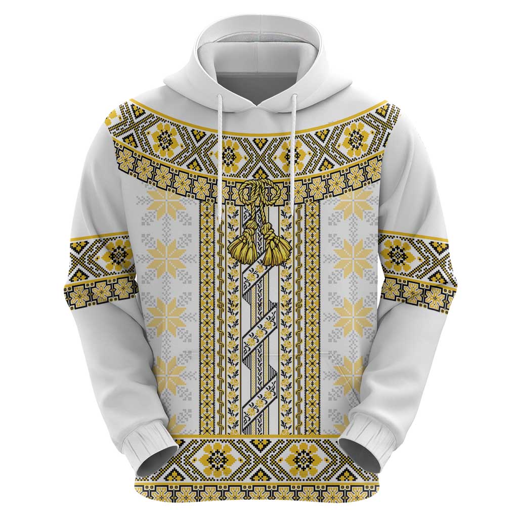Ukraine Zip Hoodie Traditional Braided Rope Belt Yellow Folk Pattern