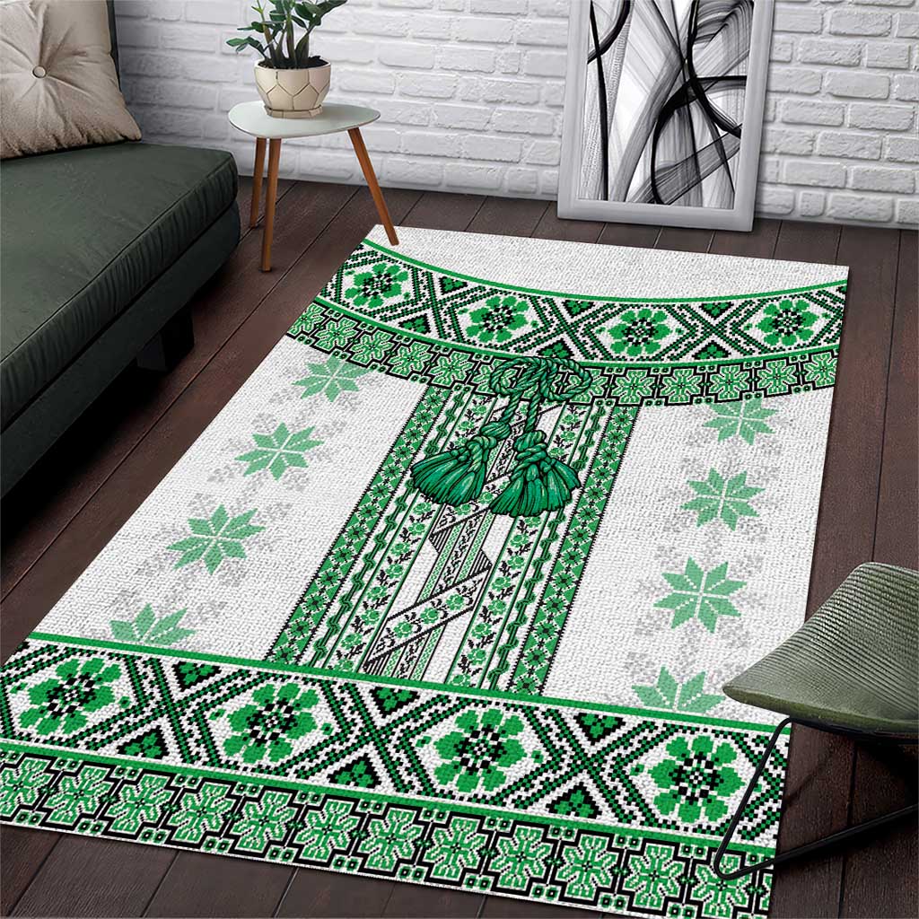 Ukraine Area Rug Traditional Braided Rope Belt Green Folk Pattern