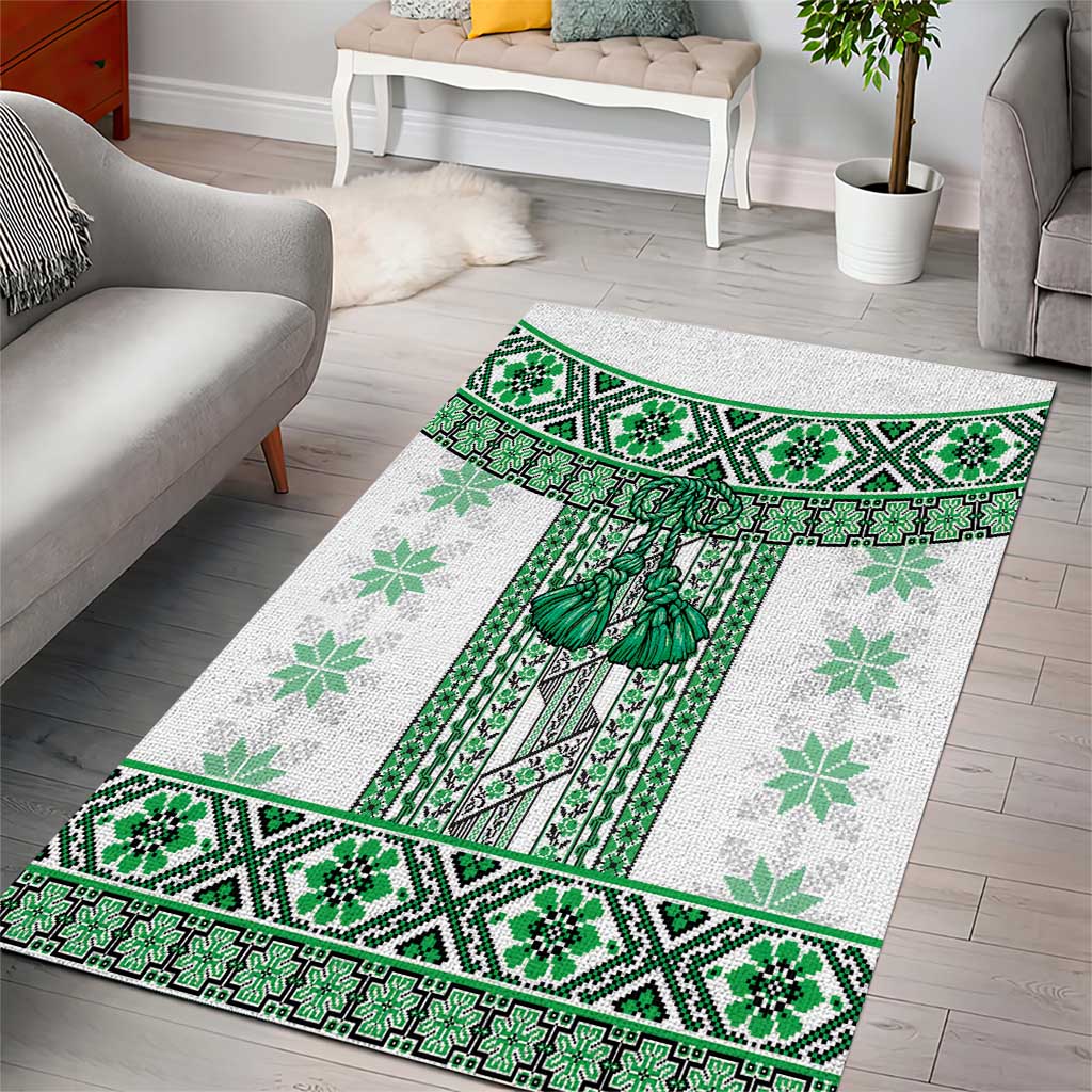 Ukraine Area Rug Traditional Braided Rope Belt Green Folk Pattern