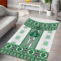 Ukraine Area Rug Traditional Braided Rope Belt Green Folk Pattern
