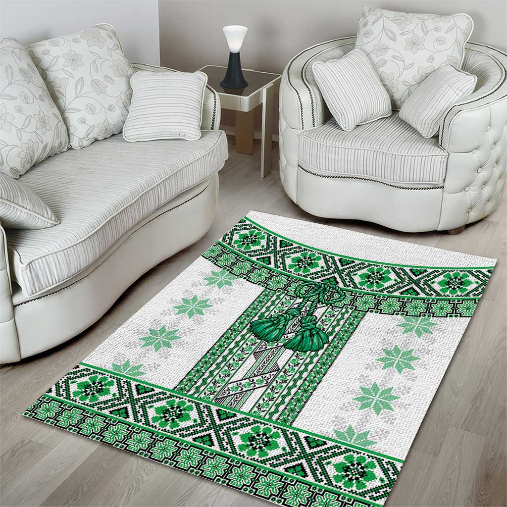 Ukraine Area Rug Traditional Braided Rope Belt Green Folk Pattern