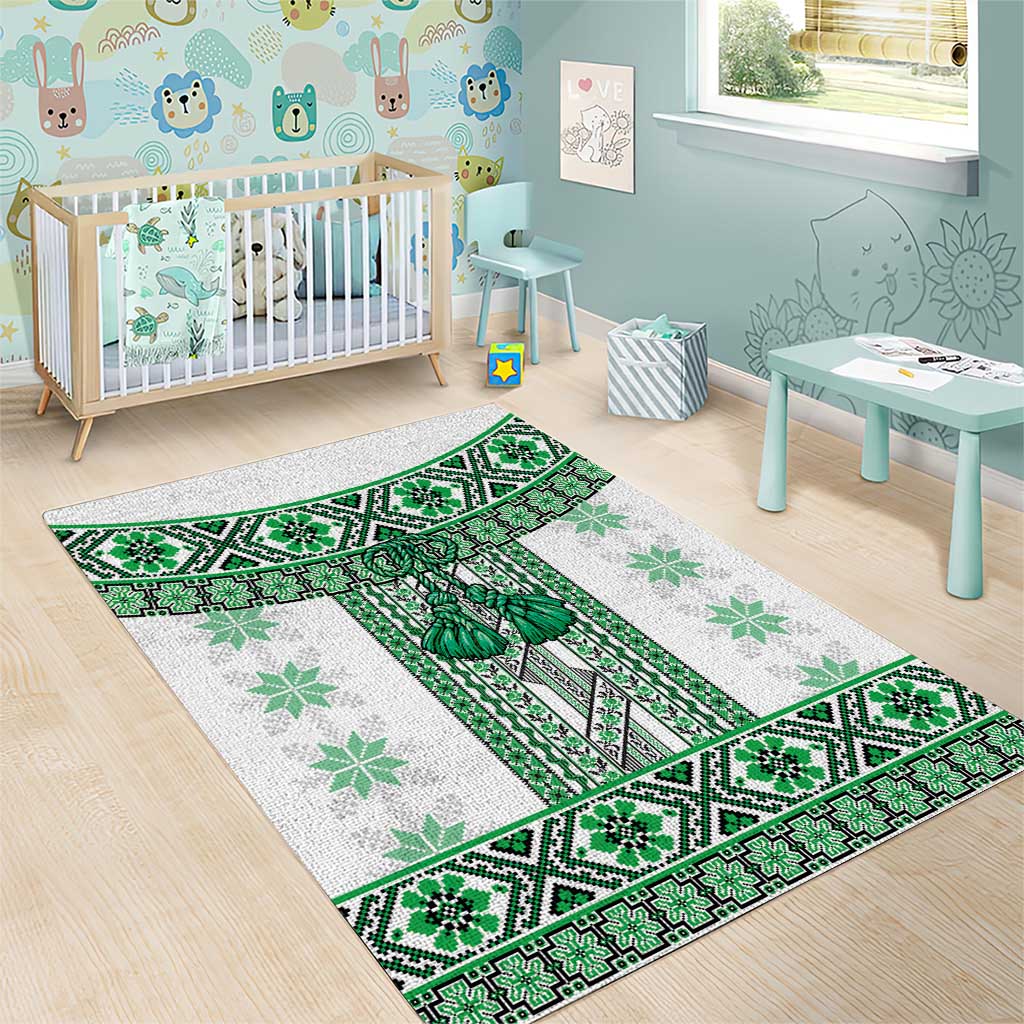 Ukraine Area Rug Traditional Braided Rope Belt Green Folk Pattern