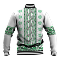 Ukraine Baseball Jacket Traditional Braided Rope Belt Green Folk Pattern