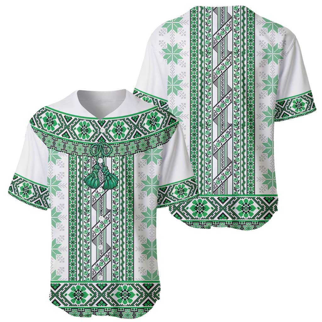 Ukraine Baseball Jersey Traditional Braided Rope Belt Green Folk Pattern