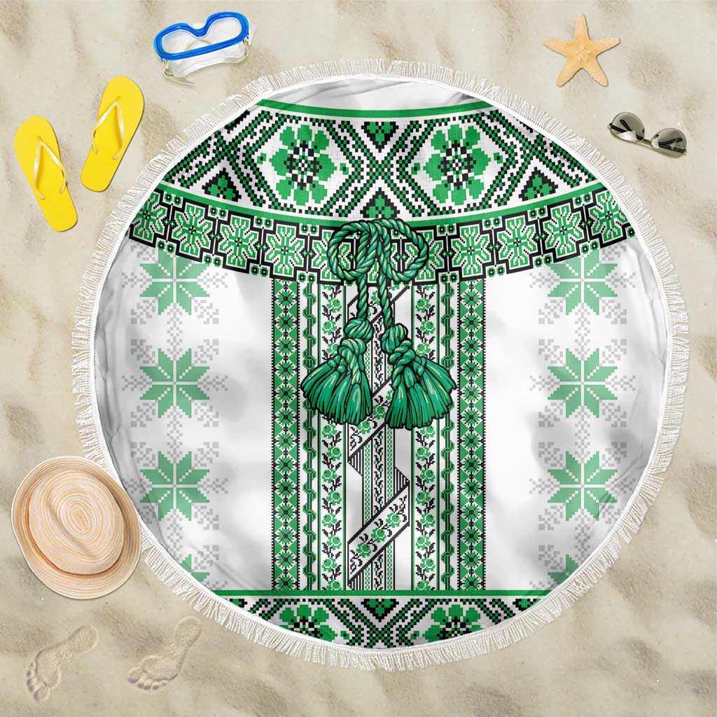 Ukraine Beach Blanket Traditional Braided Rope Belt Green Folk Pattern