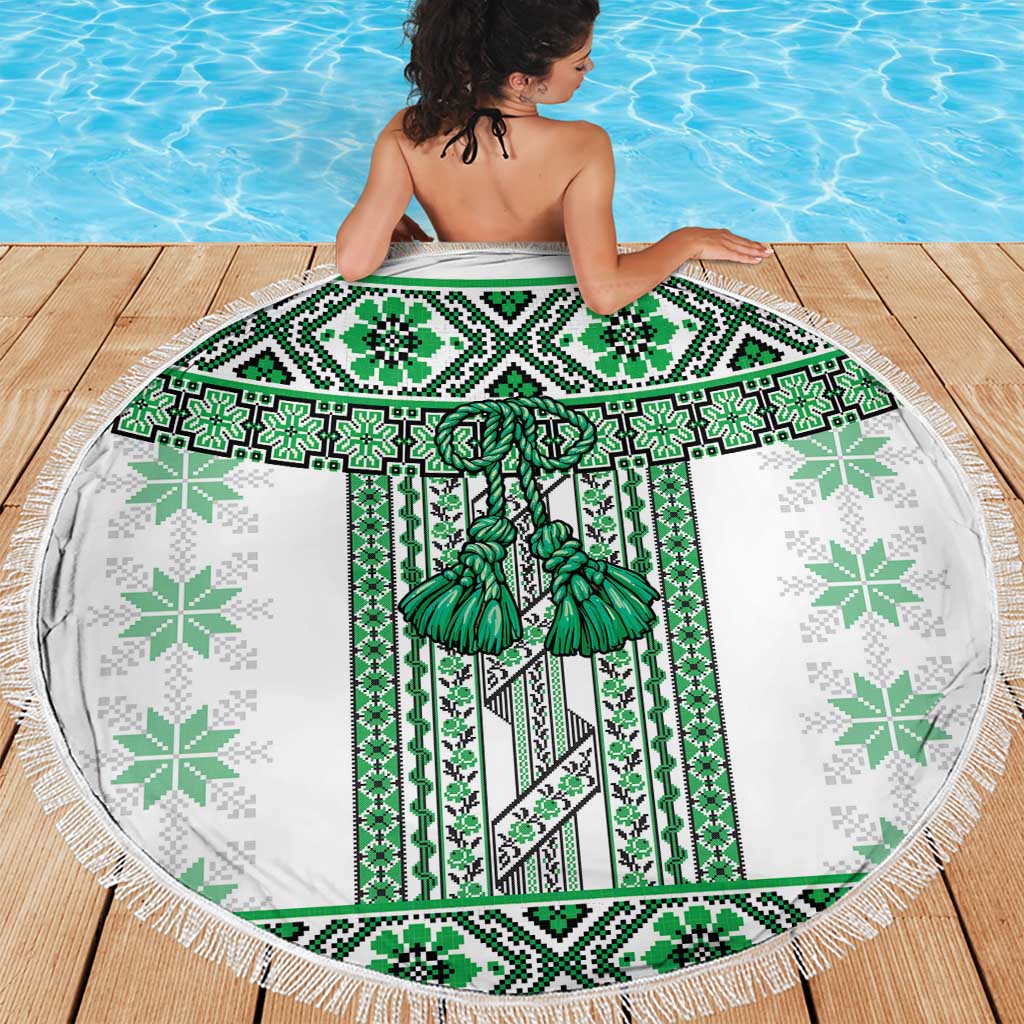 Ukraine Beach Blanket Traditional Braided Rope Belt Green Folk Pattern