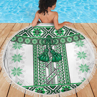 Ukraine Beach Blanket Traditional Braided Rope Belt Green Folk Pattern