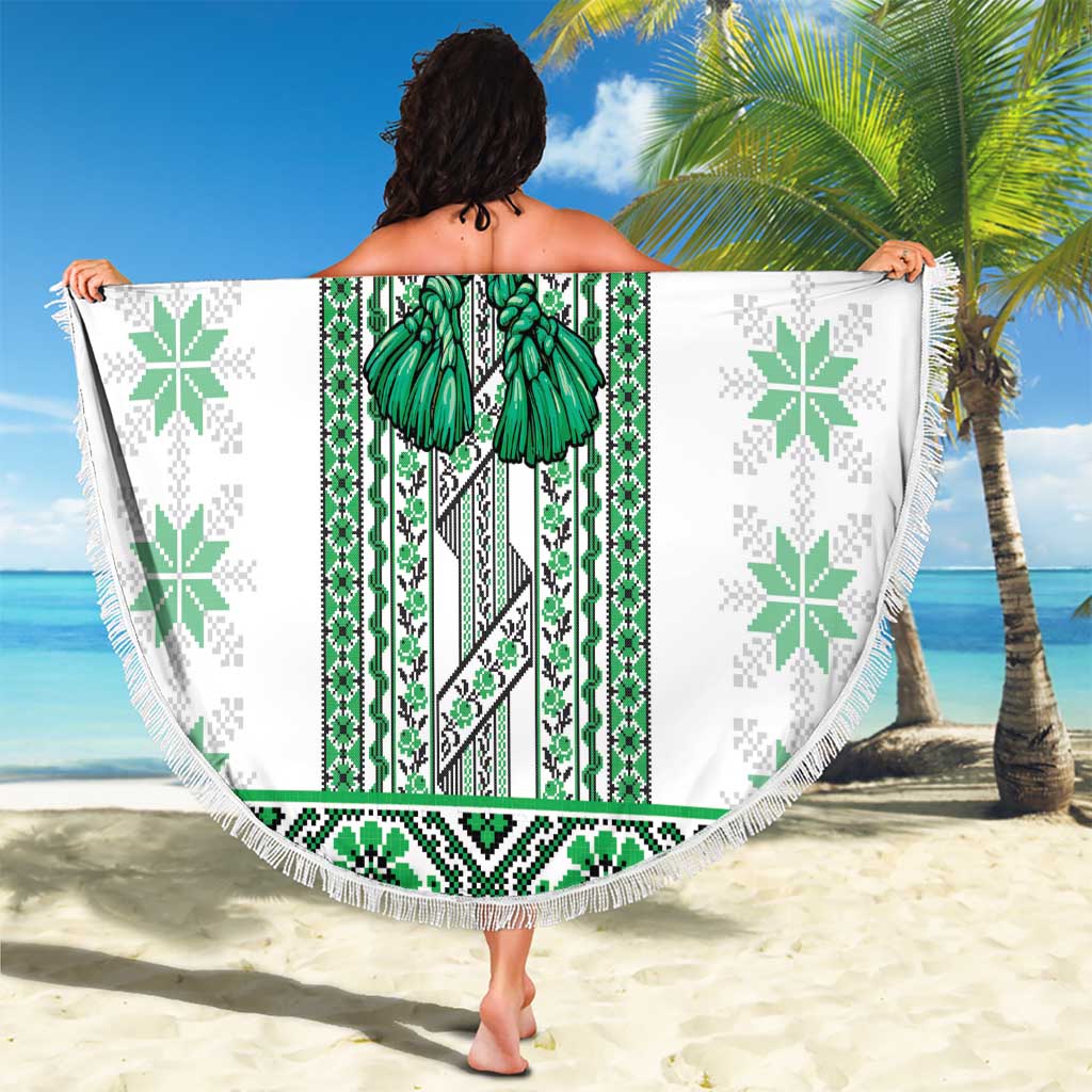 Ukraine Beach Blanket Traditional Braided Rope Belt Green Folk Pattern