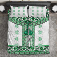 Ukraine Bedding Set Traditional Braided Rope Belt Green Folk Pattern