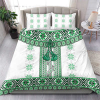 Ukraine Bedding Set Traditional Braided Rope Belt Green Folk Pattern