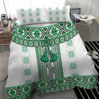 Ukraine Bedding Set Traditional Braided Rope Belt Green Folk Pattern