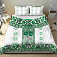 Ukraine Bedding Set Traditional Braided Rope Belt Green Folk Pattern