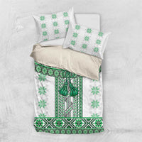 Ukraine Bedding Set Traditional Braided Rope Belt Green Folk Pattern
