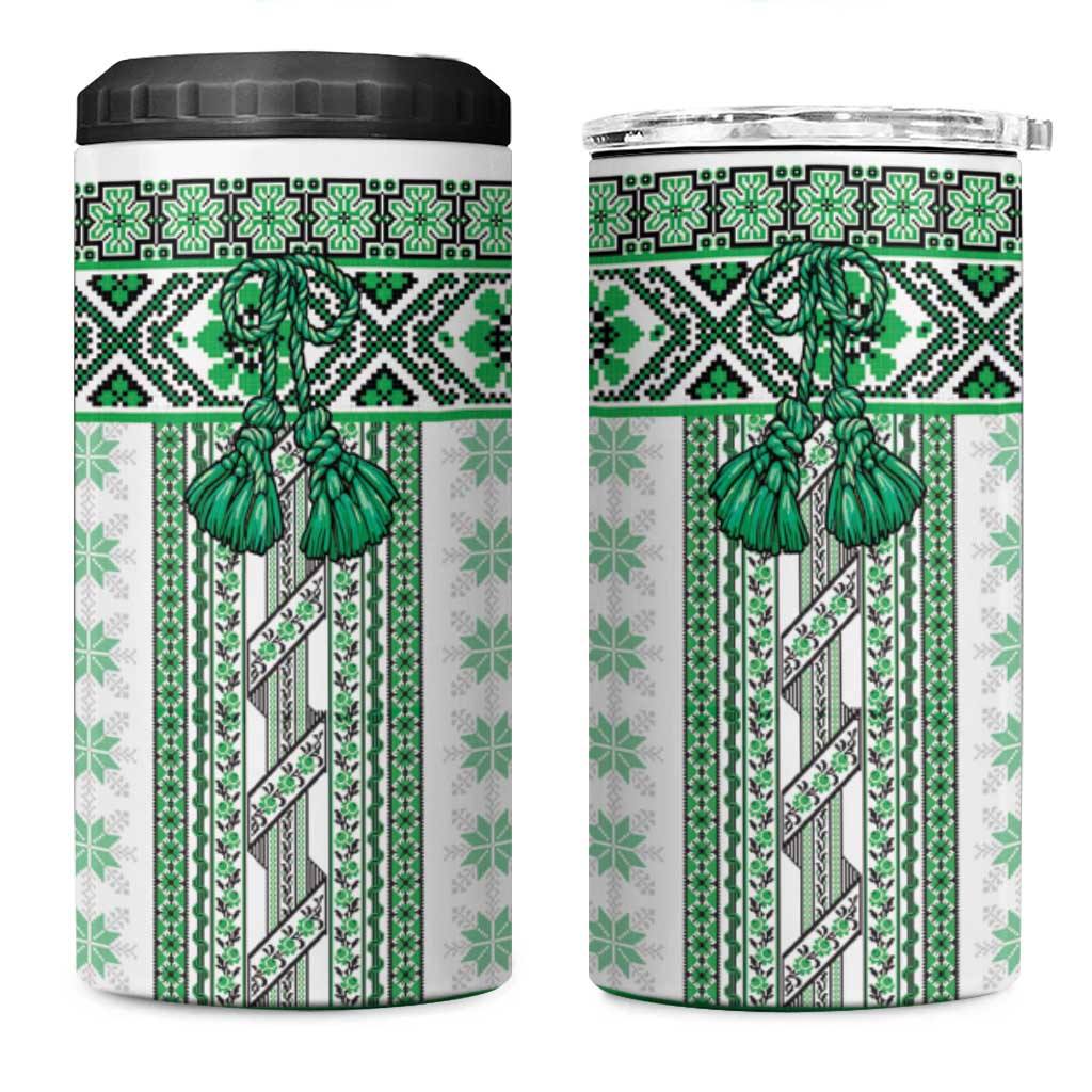 Ukraine 4 in 1 Can Cooler Tumbler Traditional Braided Rope Belt Green Folk Pattern
