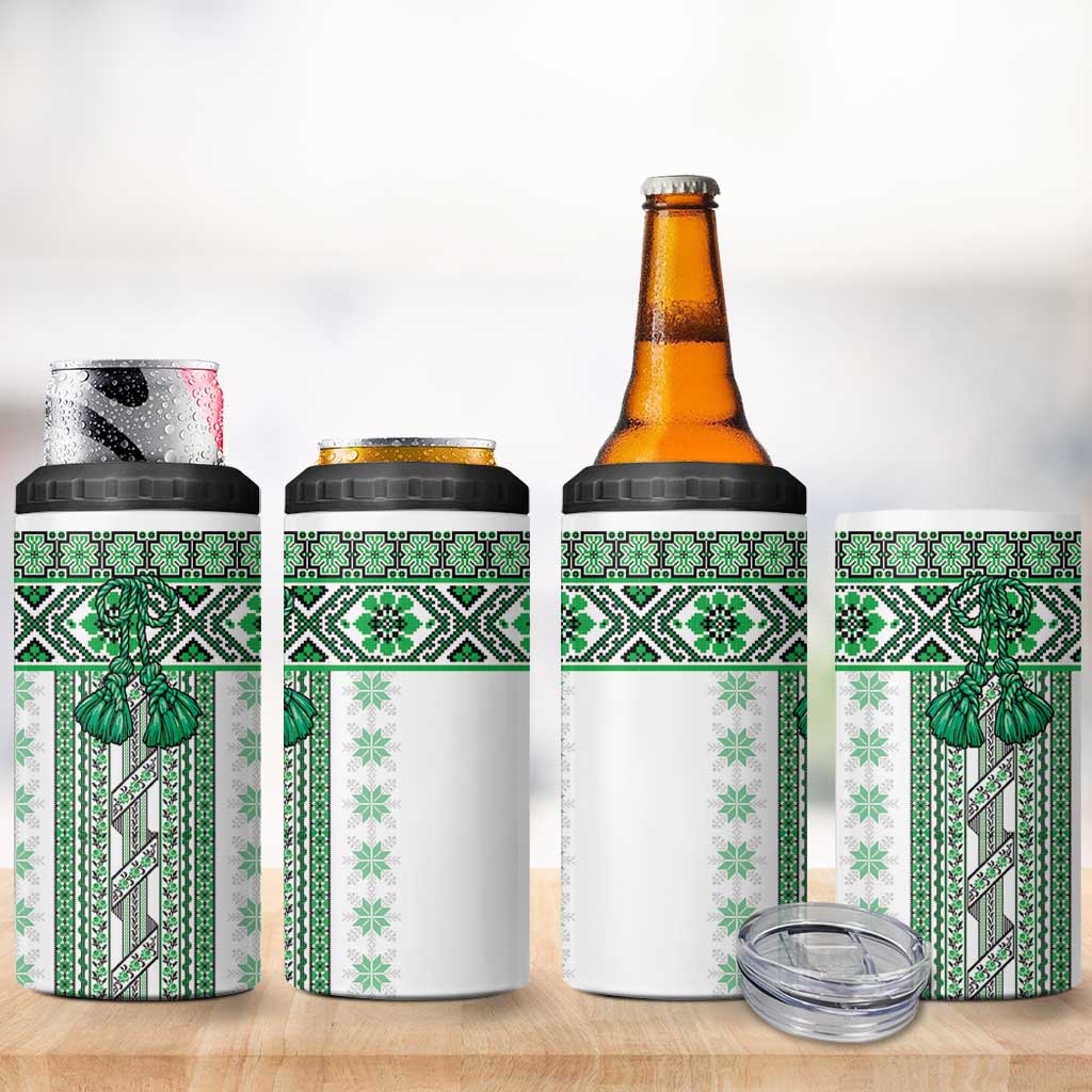 Ukraine 4 in 1 Can Cooler Tumbler Traditional Braided Rope Belt Green Folk Pattern