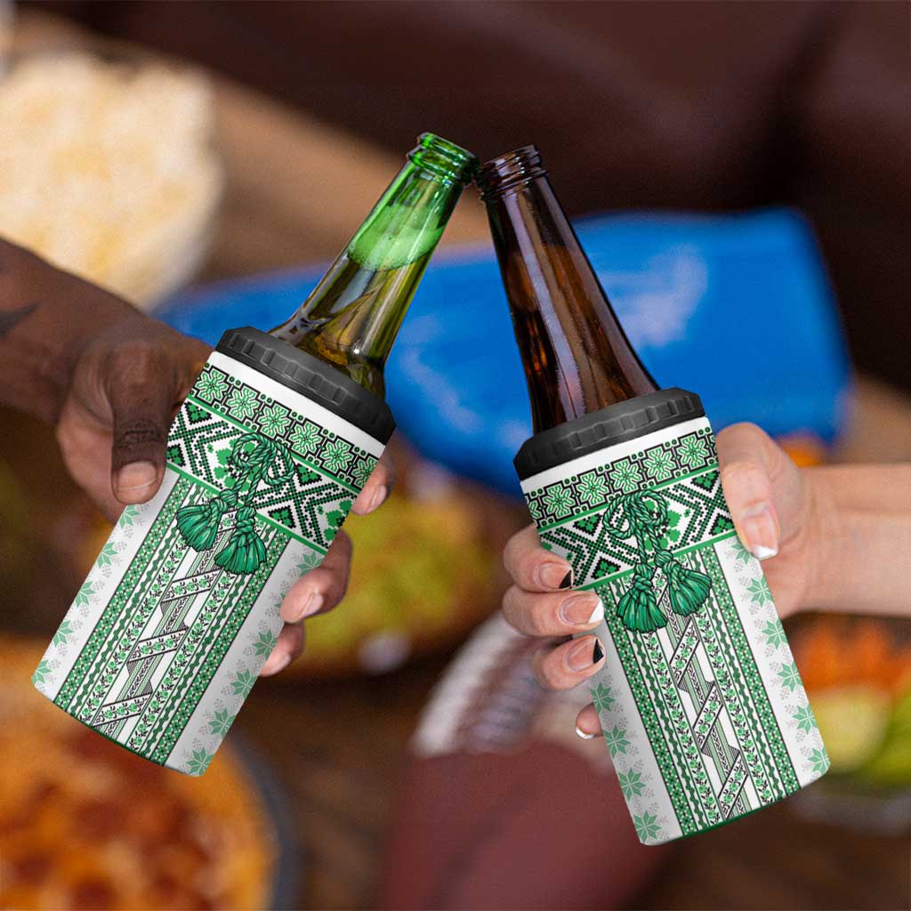 Ukraine 4 in 1 Can Cooler Tumbler Traditional Braided Rope Belt Green Folk Pattern